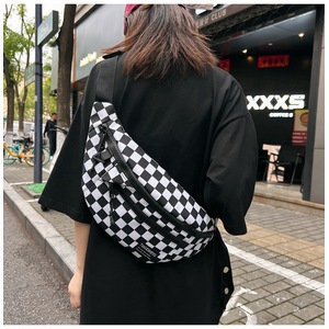 GGP Black And White Check Trendy Checkered Crossbody Bag Color Block Chest Bag For Men And Women, Lightweight Nylon Waist Bag
