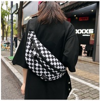 GGP Black And White Check Trendy Checkered Crossbody Bag Color Block Chest Bag For Men And Women, Lightweight Nylon Waist Bag