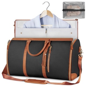 GGP Black Convertible Garment Duffel Bag With Leather Accents Travel Weekender Bag For Suits And Dresses