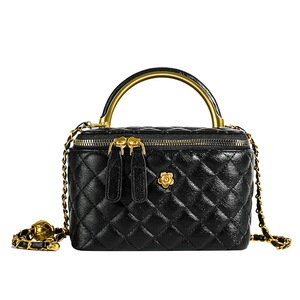 GGP Black Luxury Quilted Mini Box Handbag With Chain Strap And Metal Handle Elegant Evening Purse
