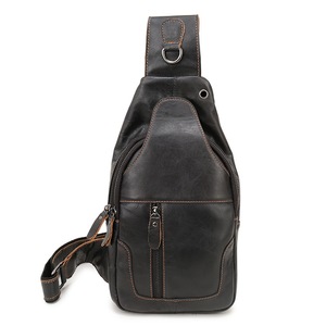 GGP Black Men'S Leather Sling Backpack Casual Crossbody Chest Bag