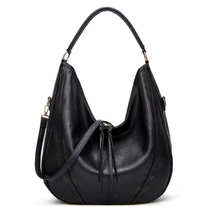 GGP Black Mother And Child Bag Two Piece Set Distressed Faux Leather Hobo Bag Large Capacity Shoulder Bag For Women