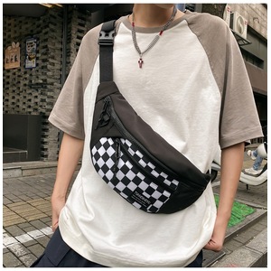 GGP Black Patchwork Black And White Check Trendy Checkered Crossbody Bag Color Block Chest Bag For Men And Women, Lightweight Nylon Waist Bag