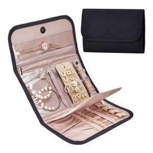 GGP Black Portable Travel Jewelry Organizer Roll Foldable Jewelry Storage Pouch For Earrings, Rings, And Necklaces(Jewellery Is A Shooting Prop And Is Not Included)