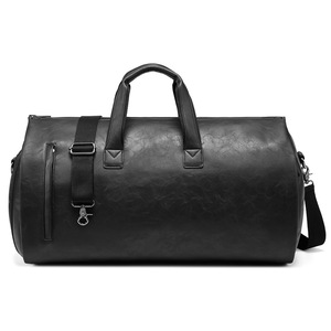 GGP Black Pu Leather Travel Duffel Bag Large Capacity Waterproof Suit Bag With Shoe Compartment