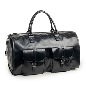 GGP Black Pu Leather Travel Duffel Bag Multifunctional Overnight Gym Bag With Spacious Compartments