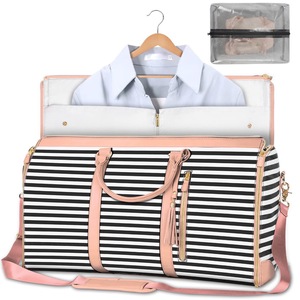 GGP Black Stripe Convertible Garment Duffel Bag With Leather Accents Travel Weekender Bag For Suits And Dresses