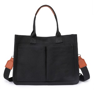 GGP Black Stylish Canvas Briefcase Tote Bag With Large Capacity For Women