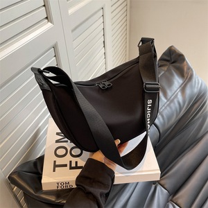 GGP Black With Black Suspenders Large Capacity Canvas Shoulder Bag Casual Crossbody Dumpling Bag
