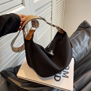 GGP Black With Colored Suspenders Large Capacity Canvas Shoulder Bag Casual Crossbody Dumpling Bag