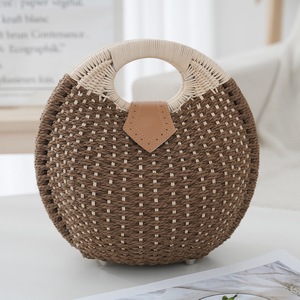 GGP Brown Boho Circle Straw Bag Stylish Woven Tote With Round Handles