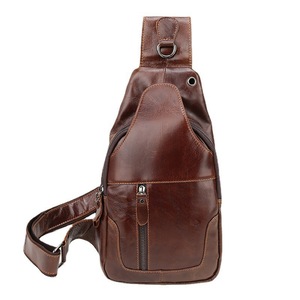GGP Brown Men'S Leather Sling Backpack Casual Crossbody Chest Bag