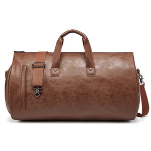 GGP Brown Pu Leather Travel Duffel Bag Large Capacity Waterproof Suit Bag With Shoe Compartment
