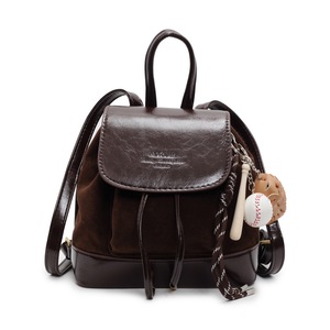 GGP Brown Vintage Suede Women'S Mini Backpack New Fashionable Travel Book Bag With Decorative Charm