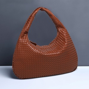 GGP Dark Brown Elegant Woven Pu Leather Hobo Bag Stylish Large Capacity Shoulder Handbag For Women