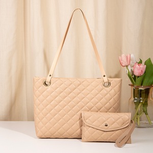 GGP Elegant Quilted Tote Bag With Matching Clutch In Apricot