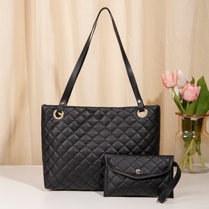 GGP Elegant Quilted Tote Bag With Matching Clutch In Black