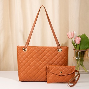 GGP Elegant Quilted Tote Bag With Matching Clutch In Brown