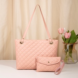 GGP Elegant Quilted Tote Bag With Matching Clutch In Soft Pink