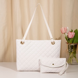 GGP Elegant Quilted Tote Bag With Matching Clutch In White