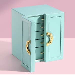GGP Light Blue Elegant 5 Layer Large Capacity Jewelry Storage Box With Dual Opening Doors Perfect For Organizing Necklaces, Rings, Earrings, And More(Jewelry Is A Photo Prop And Is Not Included)