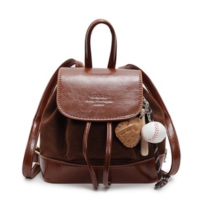 GGP Light Brown Vintage Suede Women'S Mini Backpack New Fashionable Travel Book Bag With Decorative Charm