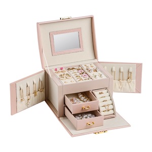 GGP Light Pink Luxury Pu Leather Jewelry Storage Box 3 Tier Organizer With Mirror For Necklaces, Earrings, And Rings(Jewelry Is A Photo Prop And Is Not Included)