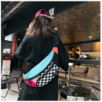 GGP Multi Coloured Patchwork Black And White Check Trendy Checkered Crossbody Bag Color Block Chest Bag For Men And Women, Lightweight Nylon Waist Bag