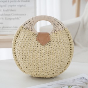 GGP Off White Boho Circle Straw Bag Stylish Woven Tote With Round Handles