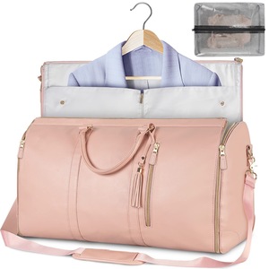 GGP Pink Convertible Garment Duffel Bag With Leather Accents Travel Weekender Bag For Suits And Dresses