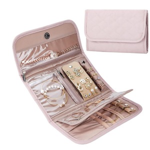 GGP Pink Portable Travel Jewelry Organizer Roll Foldable Jewelry Storage Pouch For Earrings, Rings, And Necklaces(Jewellery Is A Shooting Prop And Is Not Included)