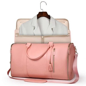 GGP Pink Pu Leather Foldable Garment Bag, Women'S Travel Duffel With Suit Carrier, Multi Function Storage