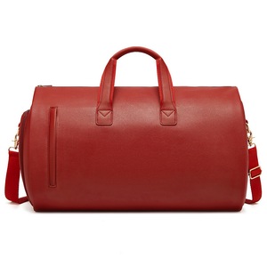 GGP Red Pu Leather Travel Duffel Bag Large Capacity Waterproof Suit Bag With Shoe Compartment