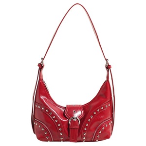 GGP Red Vintage Studded Pu Leather Shoulder Bag With Adjustable Strap