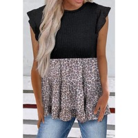 GGP Ruffle Sleeve Leopard Splice Blouse L