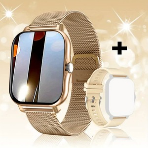 GGP Steel Bracelet With Silicone Strap Gold Smart Fitness Watch With Large Display 24 Sport Modes, Heart Rate Monitor & More