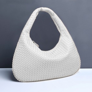 GGP White Elegant Woven Pu Leather Hobo Bag Stylish Large Capacity Shoulder Handbag For Women