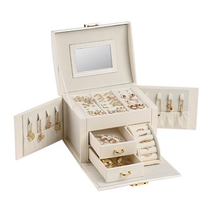 GGP White Pink Luxury Pu Leather Jewelry Storage Box 3 Tier Organizer With Mirror For Necklaces, Earrings, And Rings(Jewelry Is A Photo Prop And Is Not Included)