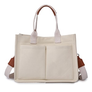 GGP White Stylish Canvas Briefcase Tote Bag With Large Capacity For Women
