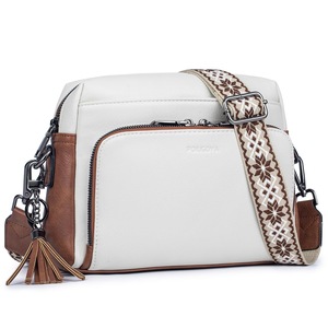 GGP White Vintage Multi Zip Crossbody Bag With Card Slots And Adjustable Strap, Minimalist Solid Color Shoulder Bag