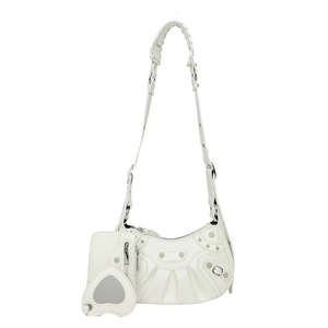 GGP White Vintage Rivet Crescent Moon Bag With Card Holder & Mirror, French Retro Pu Leather Shoulder & Crossbody Motorcycle Bag For Women