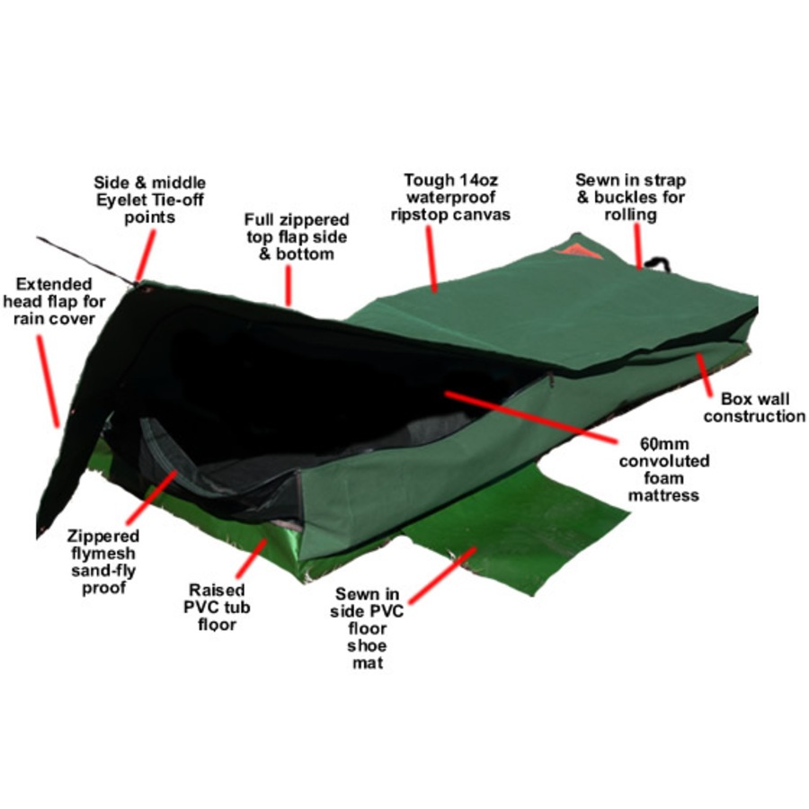 Sahara Traveller Deluxe Double Traditional Swag & Bag - Green