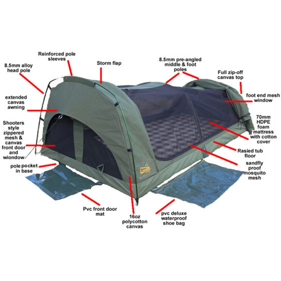 Sahara Wanderer Deluxe King Single Dome Canvas Swag & Bag
