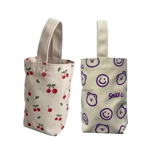 2pcs Cartoon Printed Canvas Bag Cute Casual Handbag Cup Holder Tote Bag Set