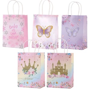 30pcs Pink Romantic Flower Tote Bag Cowhide Paper Elegant Design Gift Bag