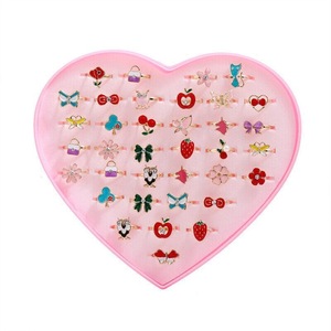 36Pcs Kids Girls Cartoon Cute Adjustable Rings Crystal Rings Xmas Jewelry Gift