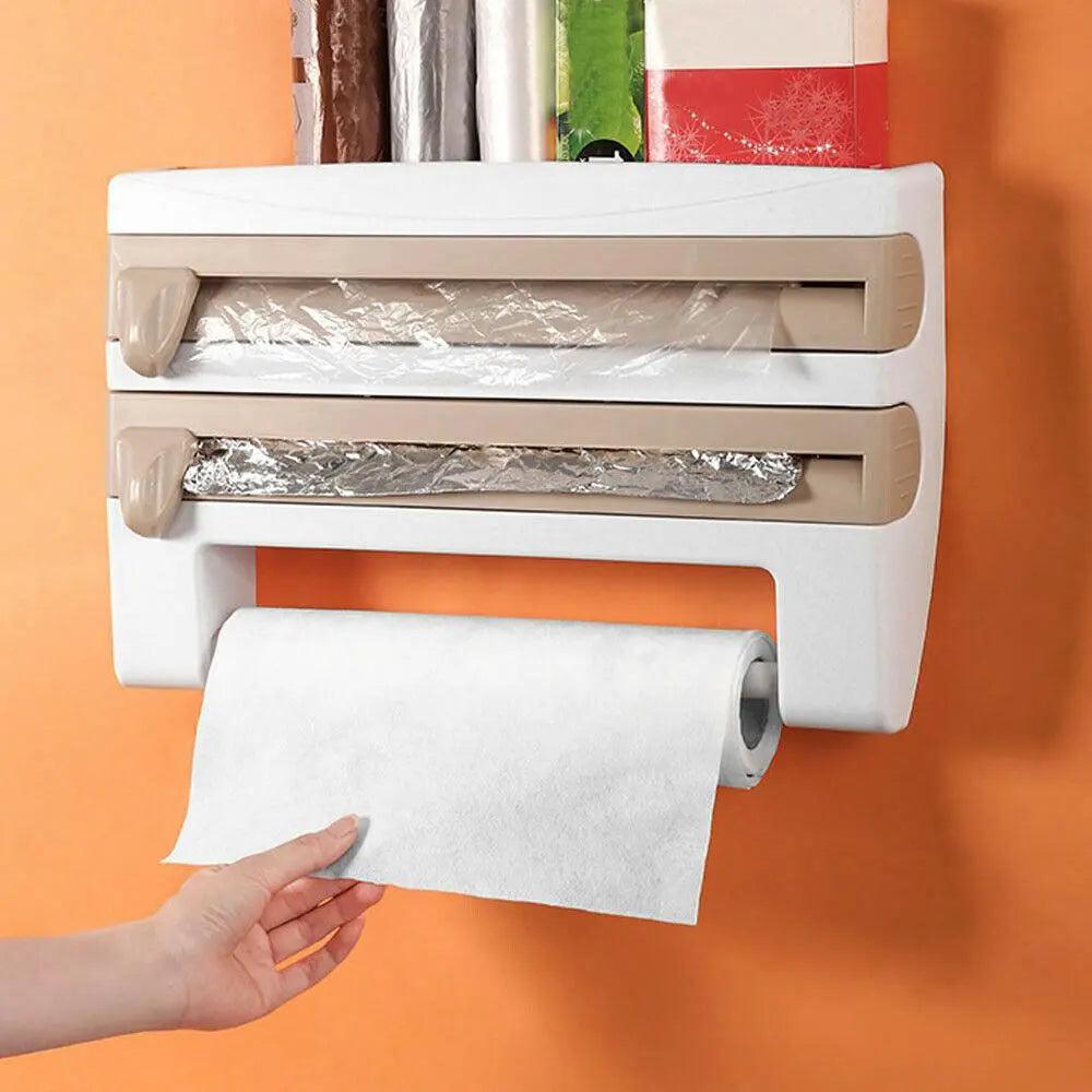 Buy 4 in 1 Wall Mount Kitchen Dispenser for Foil Towel Roll Cling Wrap with Cutter MyDeal