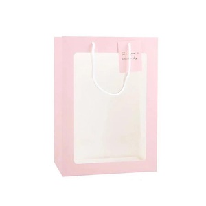 50PCS Flower Bouquet Tote Wedding Favor Bag Bride Tote Clear Gift Bags Handbag Pink