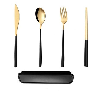 6PCS/Set Cutlery Set Stainless Steel Spoon Fork Knife Chopsticks Travel Box Bag