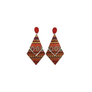 Boho Print Wood Earrings Diamond Shape Drop Dangle Fashion Jewelry for Women
